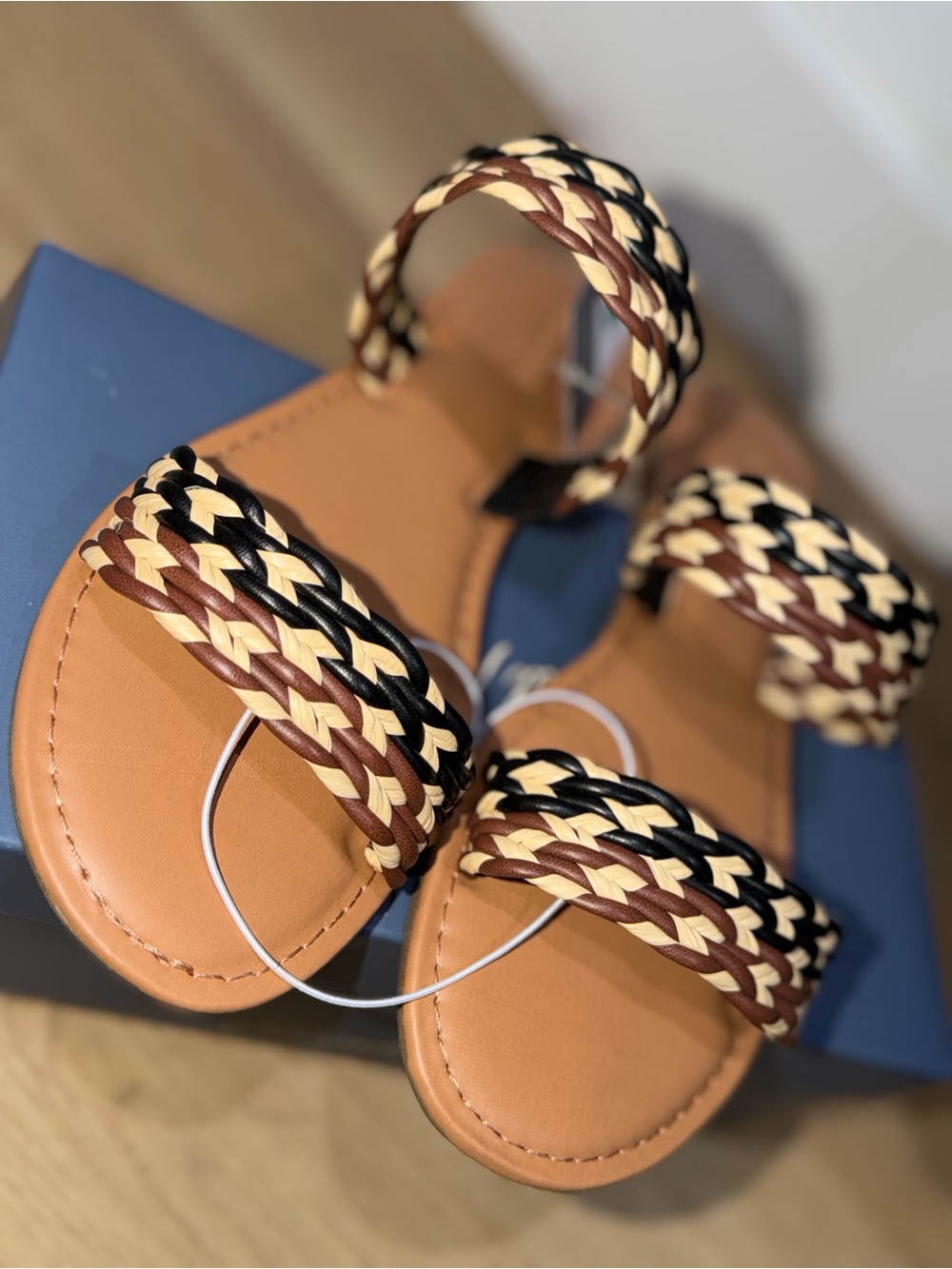 Universal Thread Braided Multi-Strap Slide Sandals in Black, Brown & Cream